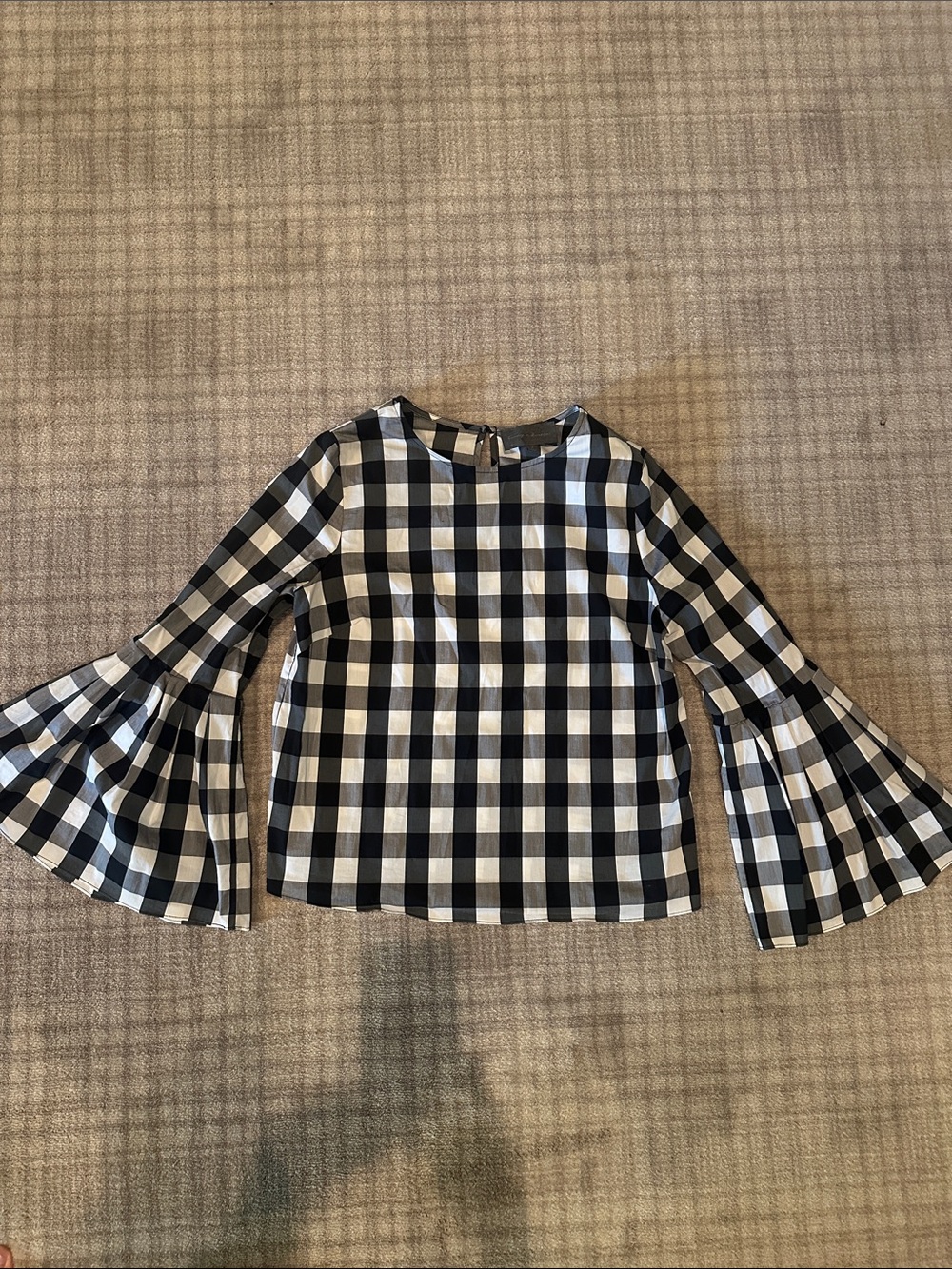 Sunday in Brooklyn Black and White Gingham Bell-Sleeve Blouse